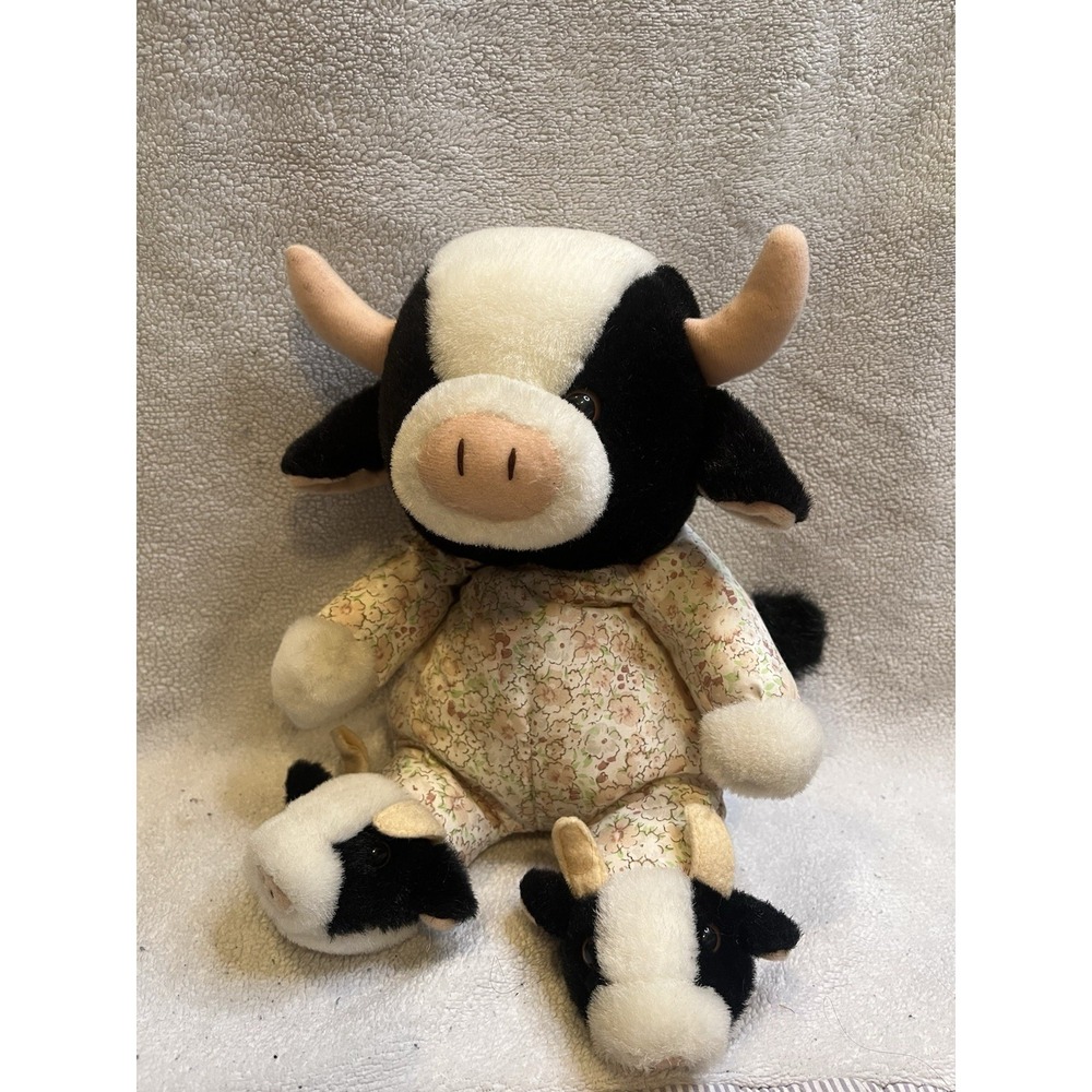 Vintage MJC Cow Cottagecore Floral Fabric Stuffed Animal Portland OR 1990s HTF